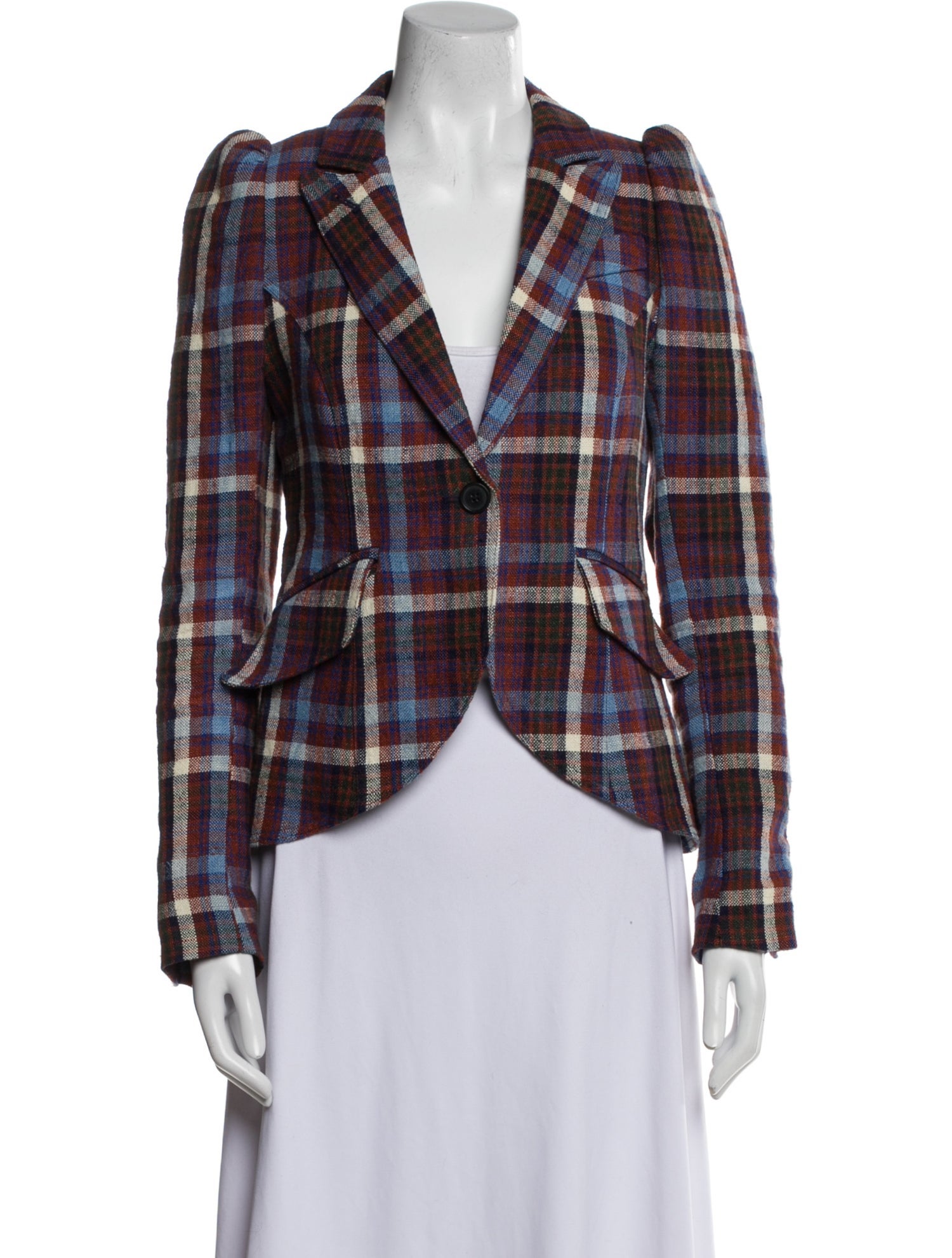 Smythe Linen Plaid Print Blazer