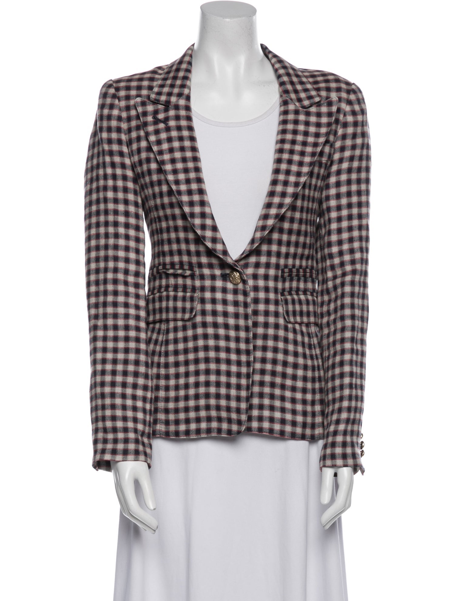 Smythe Linen Plaid Print Blazer