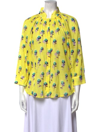 Smythe Printed Mock Neck Button-Up Top