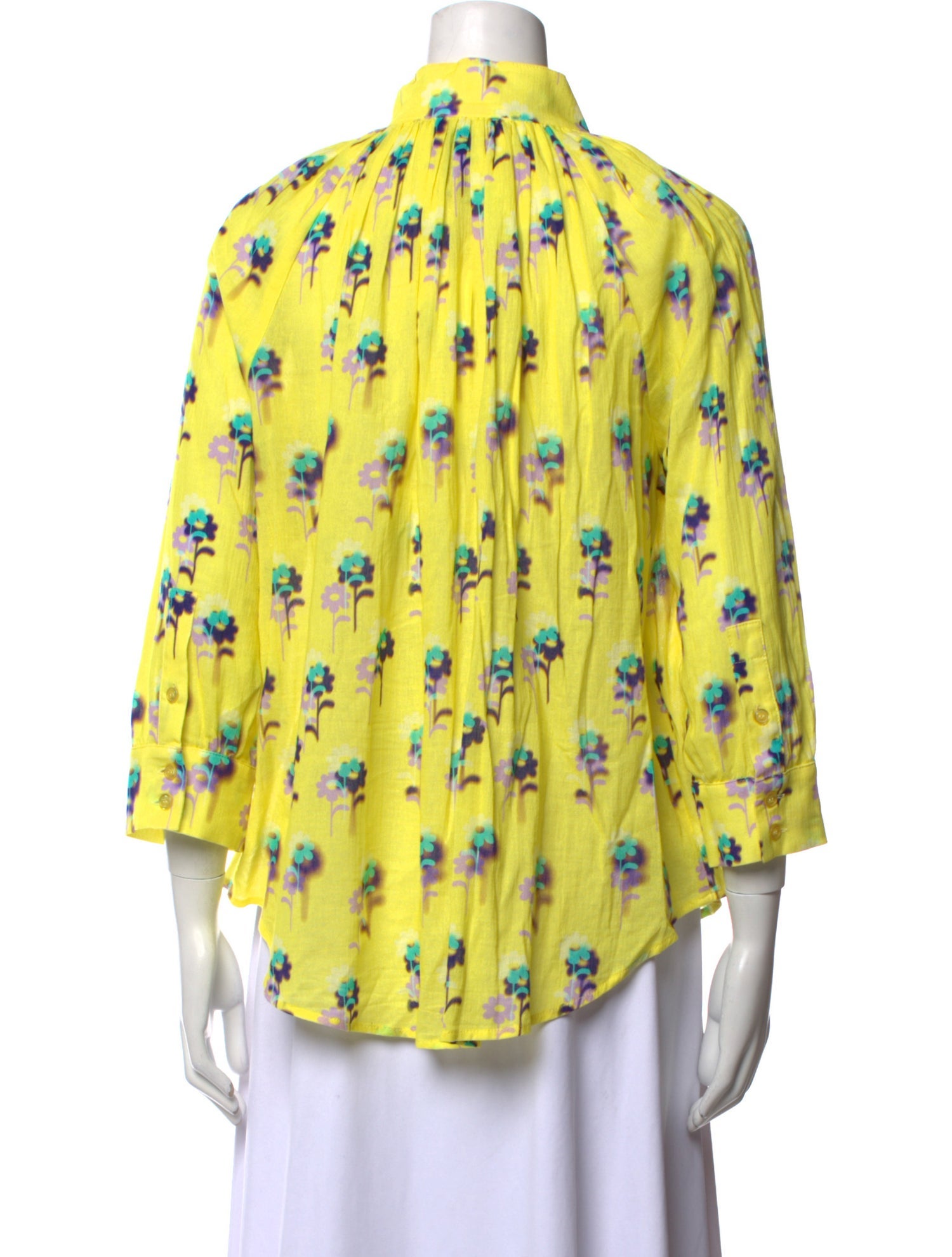 Smythe Printed Mock Neck Button-Up Top