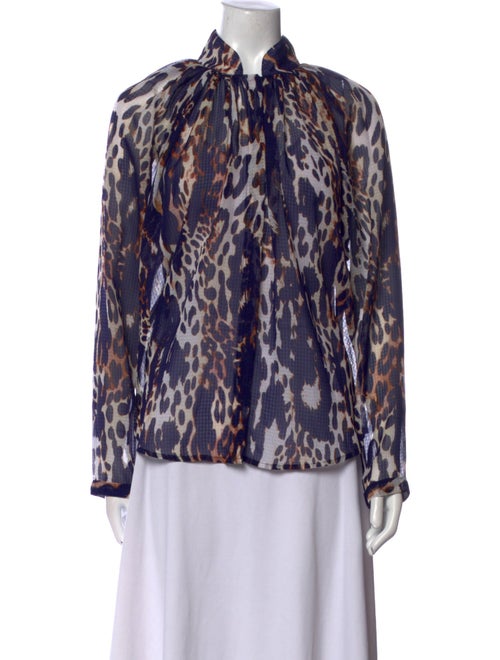 Smythe Animal Print Mock Neck Button-Up Top