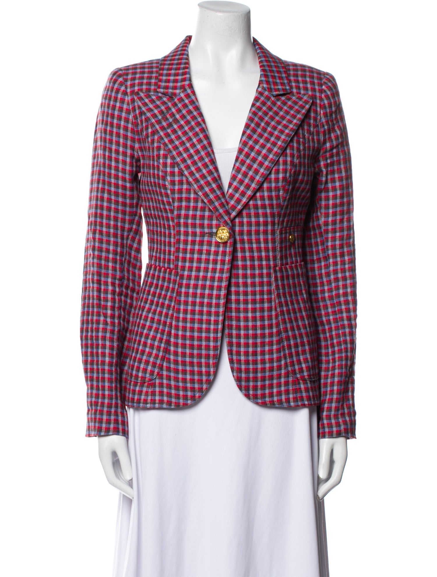 Smythe Linen Plaid Print Blazer