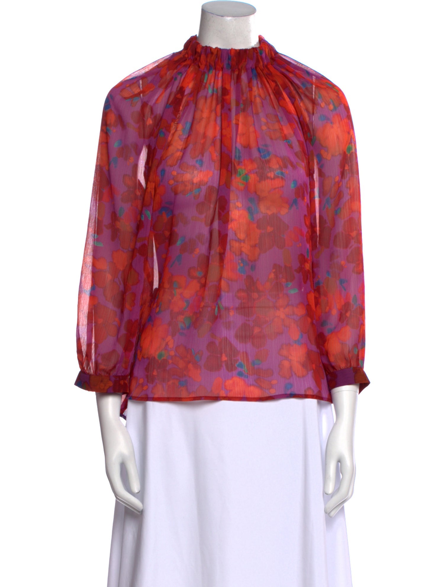 Smythe Floral Print Mock Neck Blouse