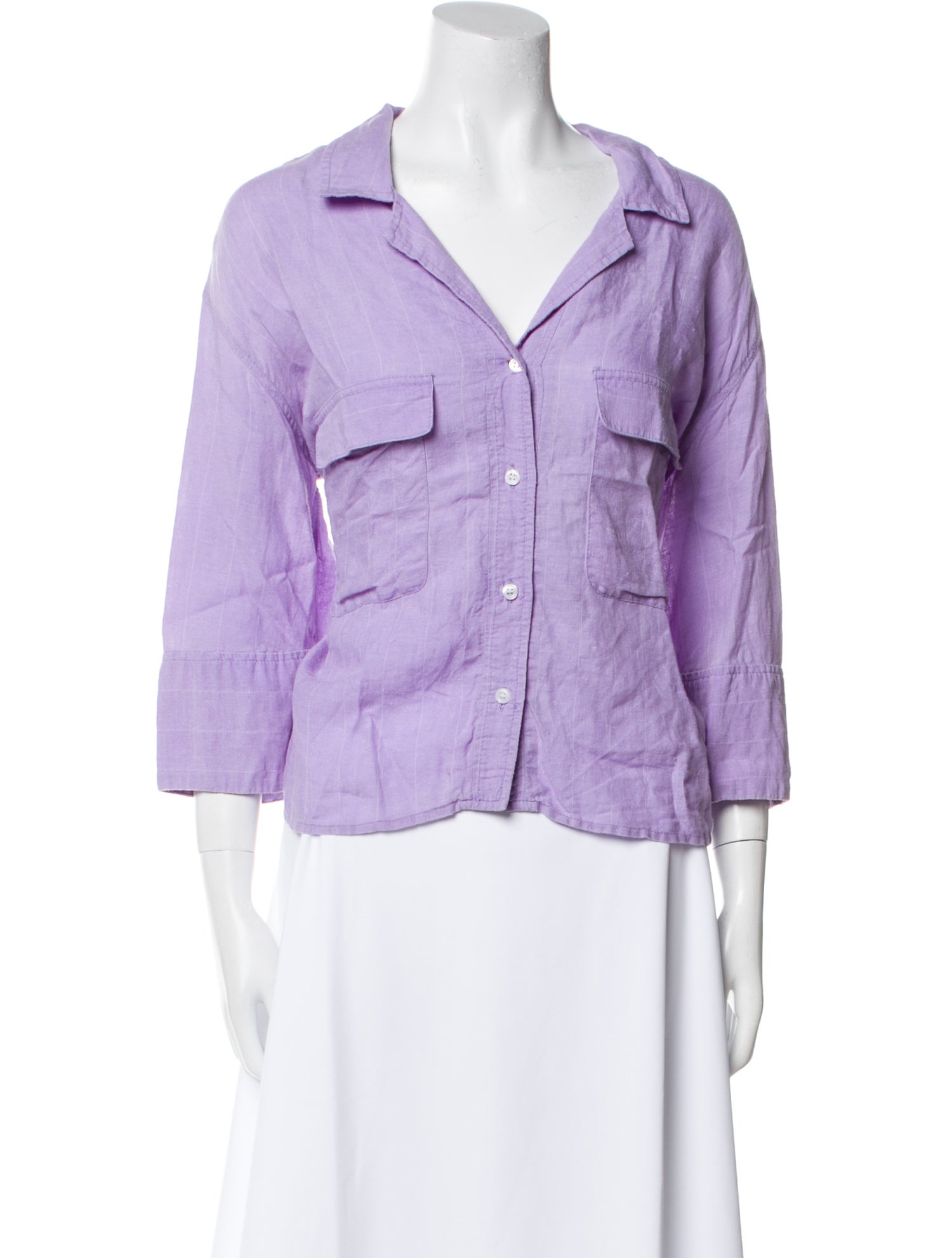 Smythe Linen Three-Quarter Sleeve Button-Up Top