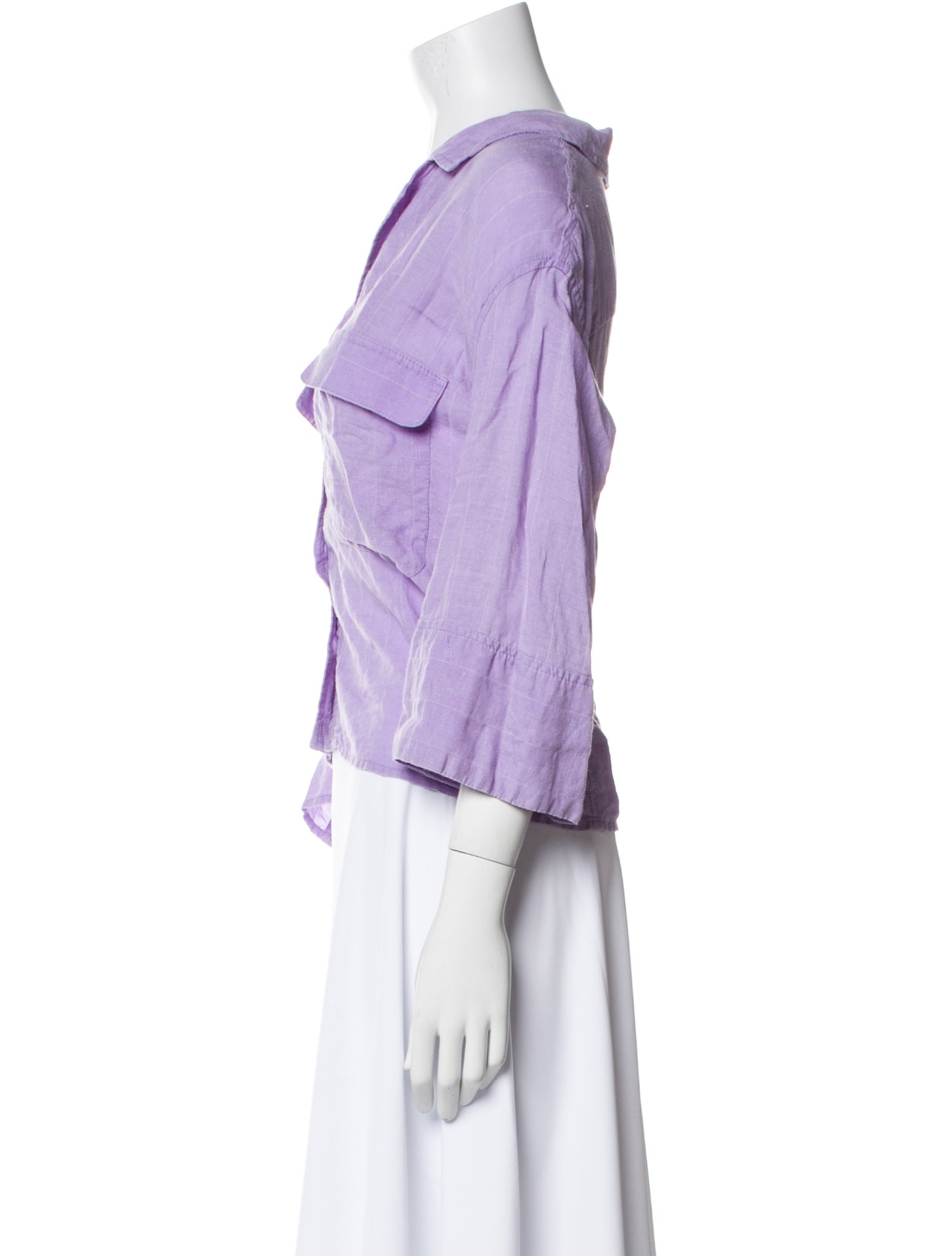 Smythe Linen Three-Quarter Sleeve Button-Up Top