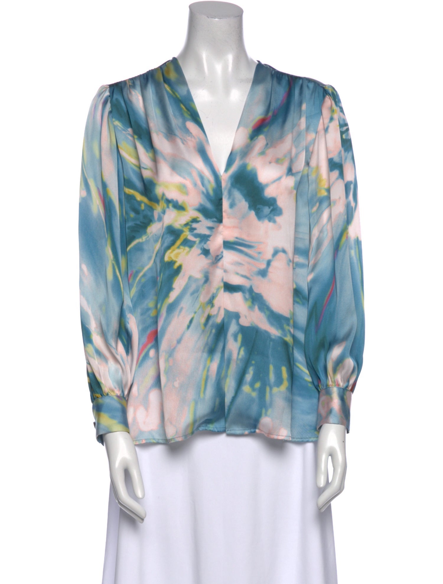 Smythe Tie-Dye Print V-Neck Blouse