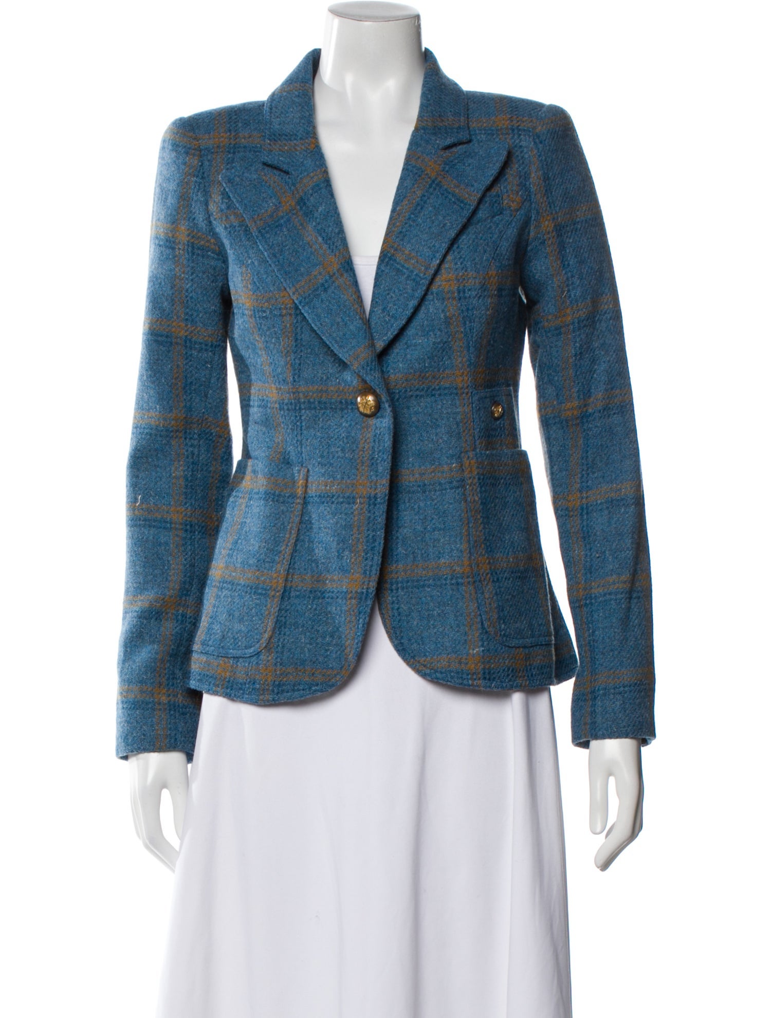 Smythe Linen Plaid Print Blazer
