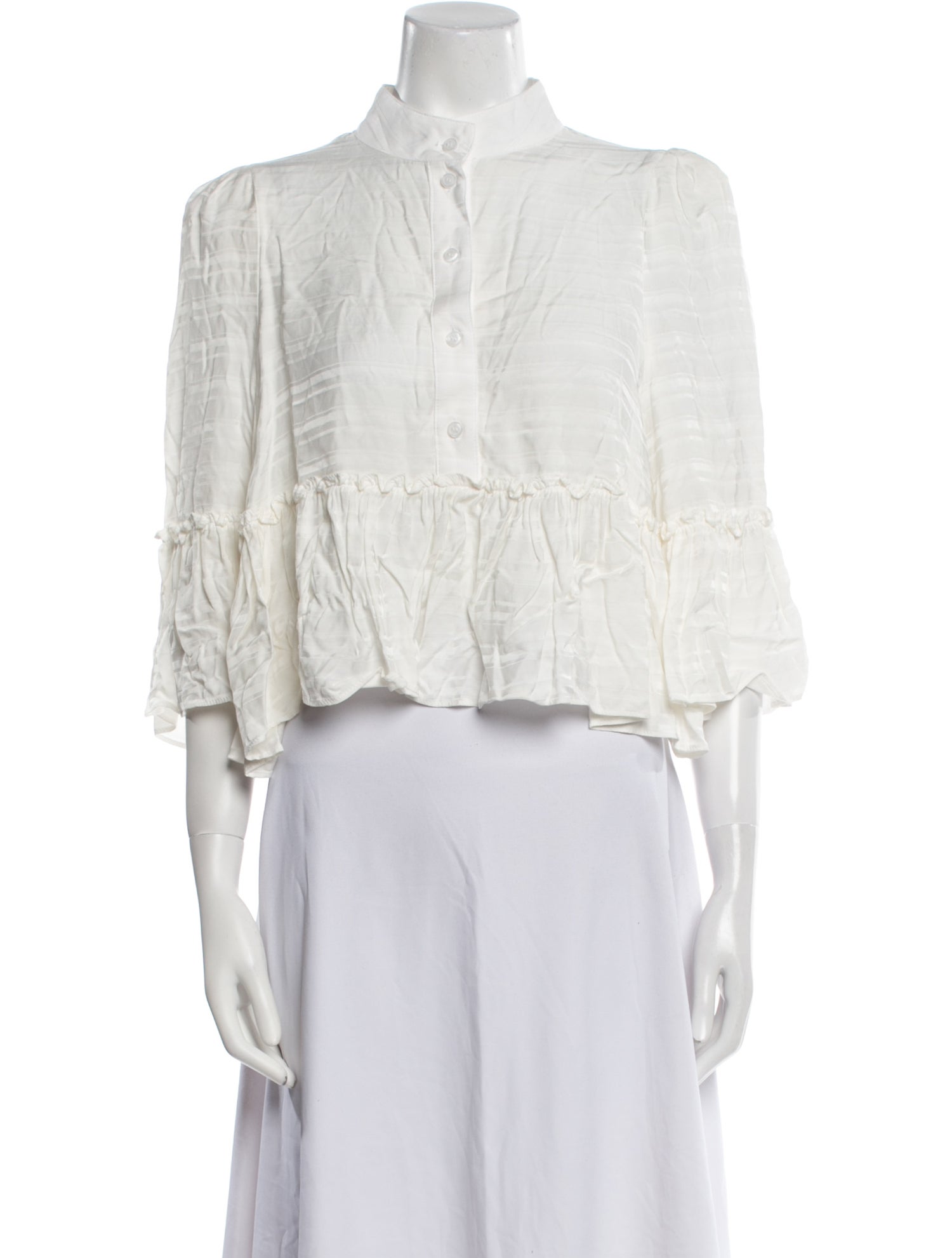 Smythe Mock Neck Three-Quarter Sleeve Crop Top