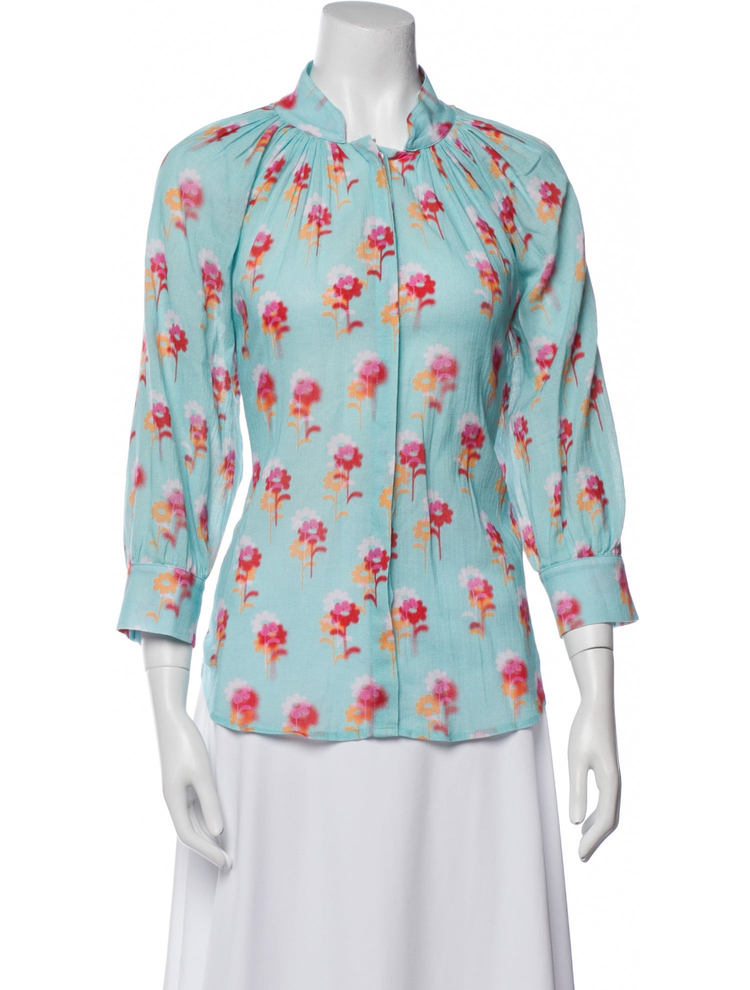 Smythe Floral Print Three-Quarter Sleeve Button-Up Top