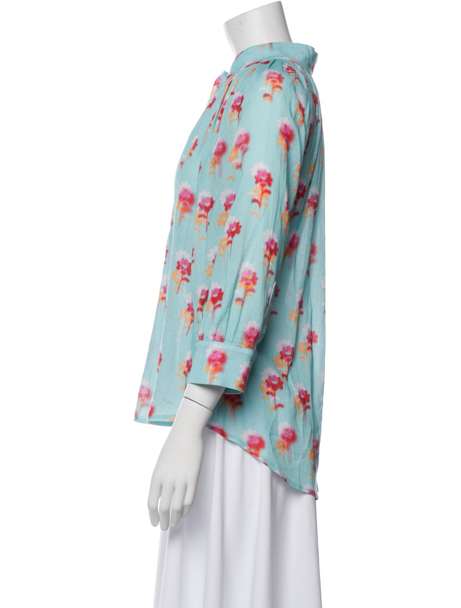 Smythe Floral Print Three-Quarter Sleeve Button-Up Top