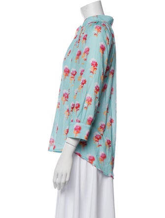 Smythe Floral Print Three-Quarter Sleeve Button-Up Top