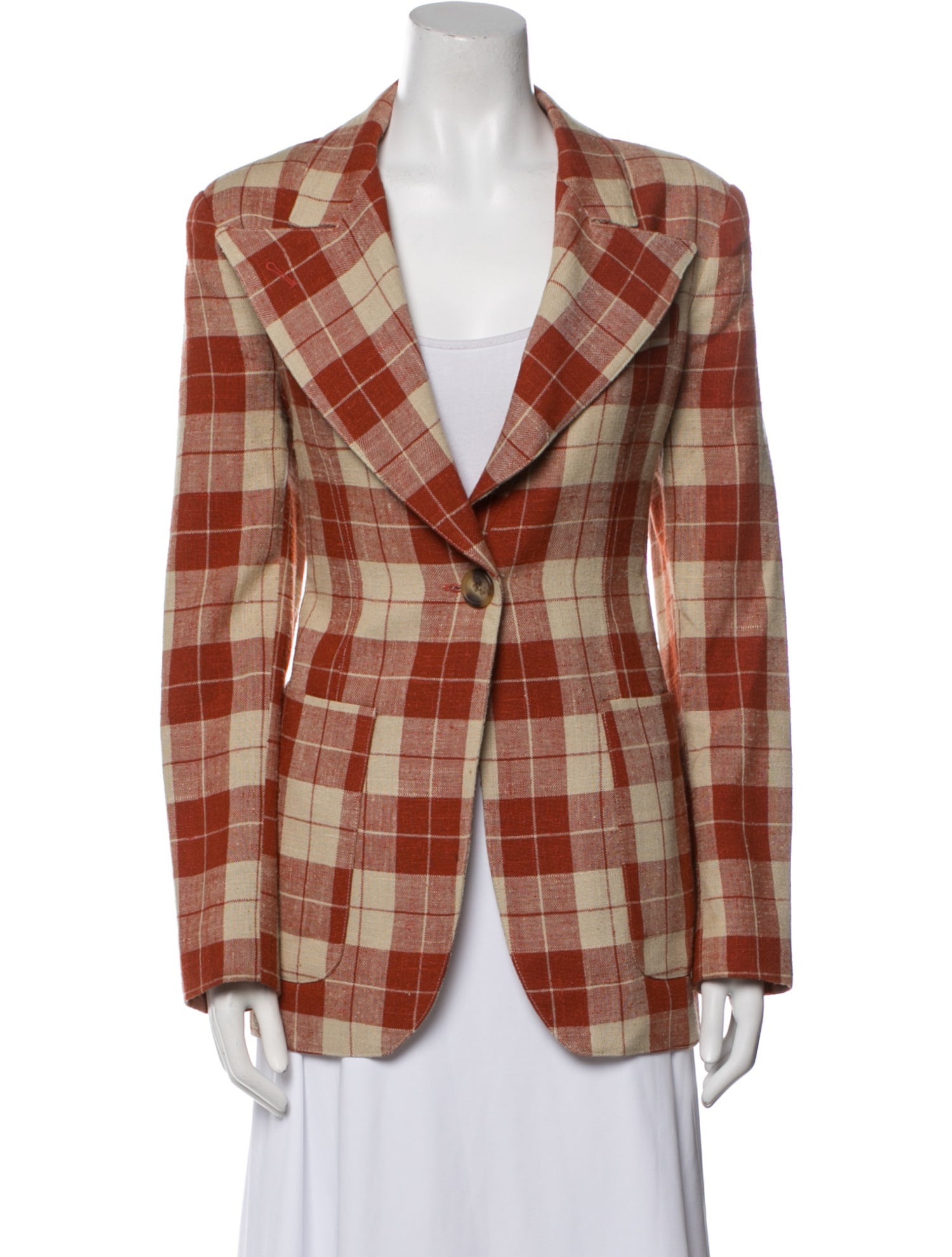 Smythe Silk Plaid Print Blazer