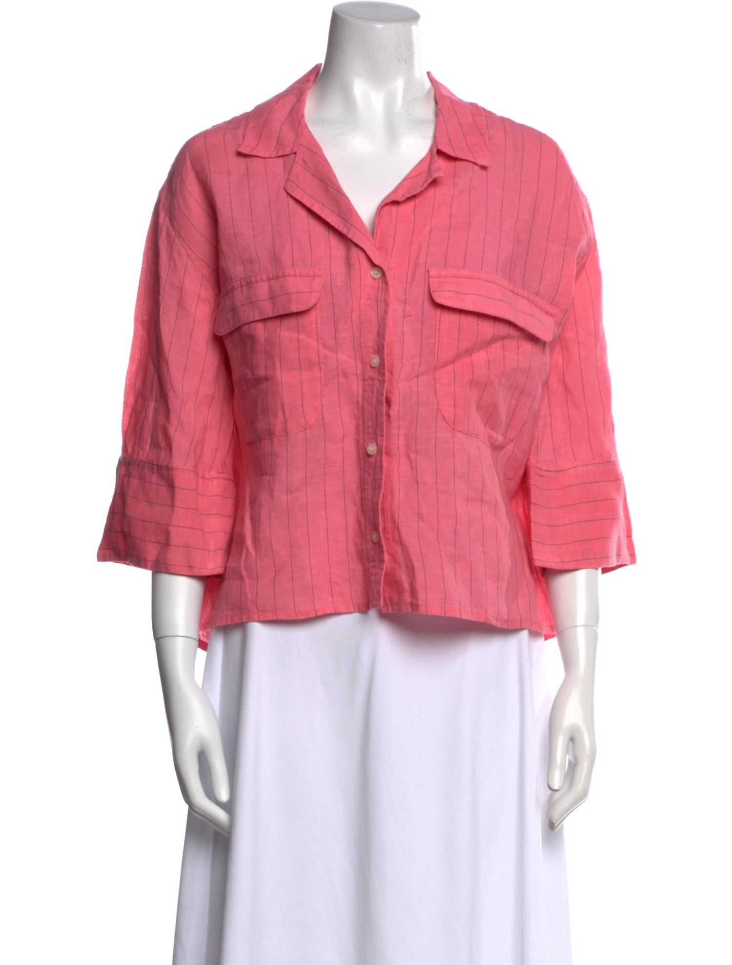 Smythe Linen Three-Quarter Sleeve Button-Up Top