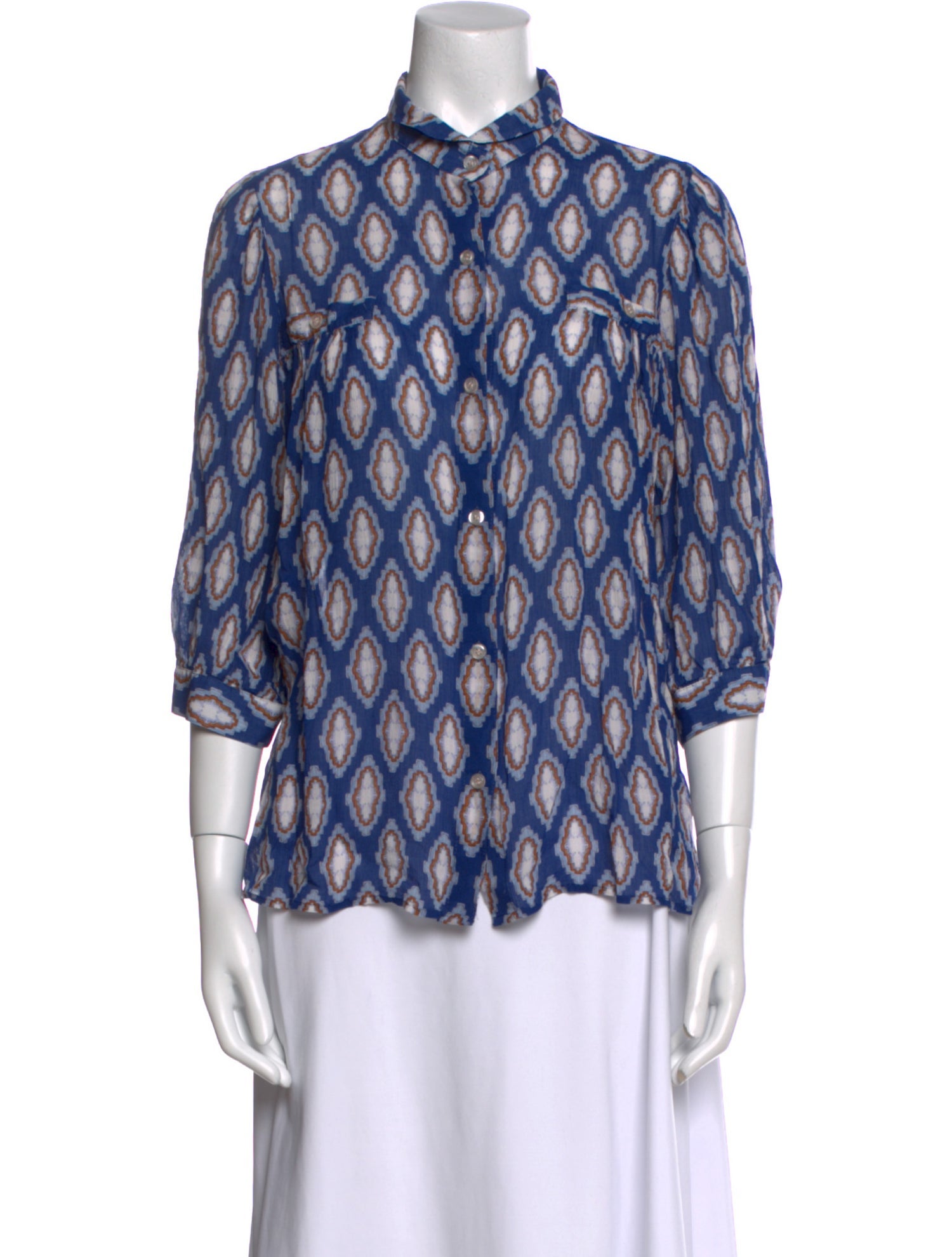 Smythe Printed Three-Quarter Sleeve Blouse