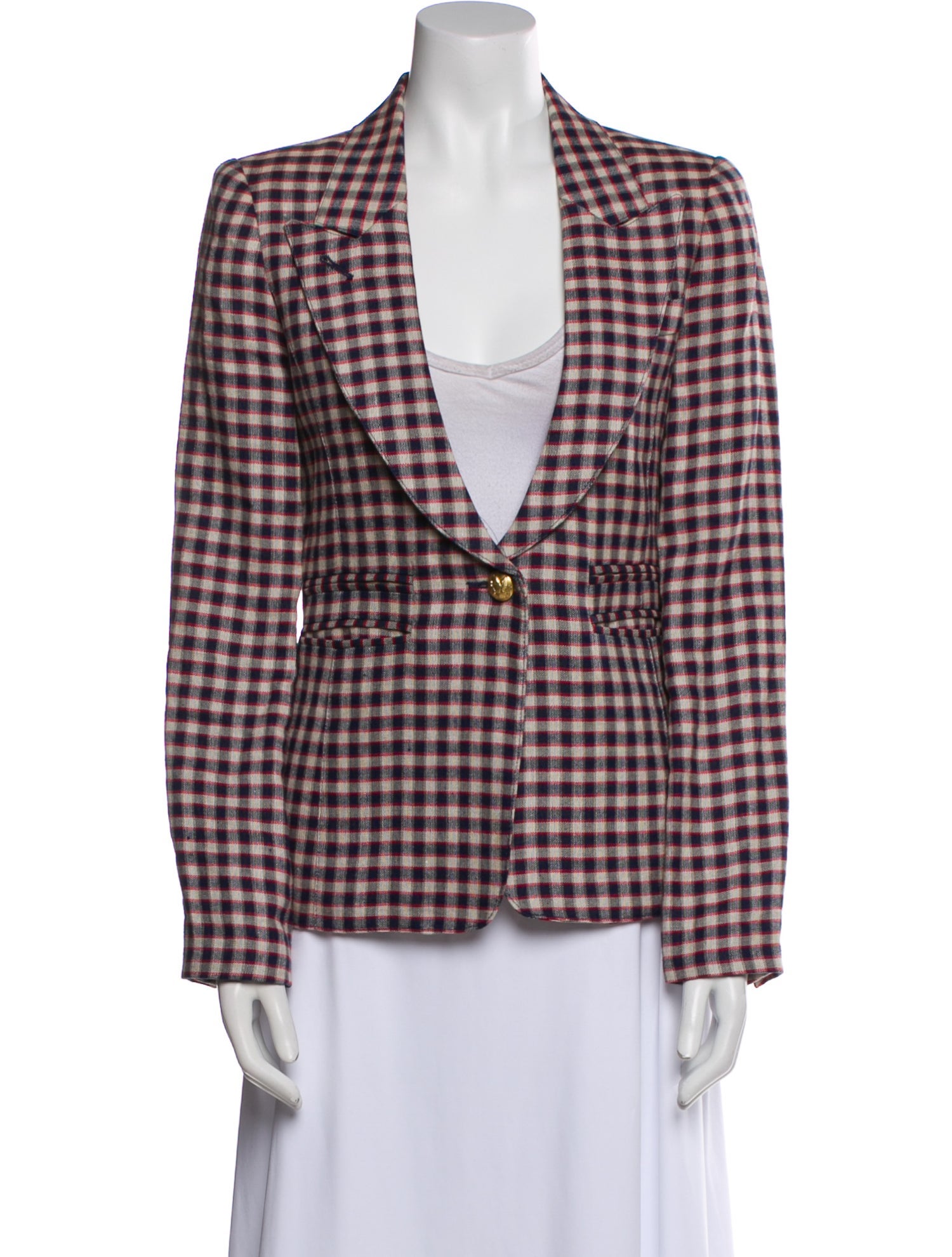 Smythe Linen Plaid Print Blazer