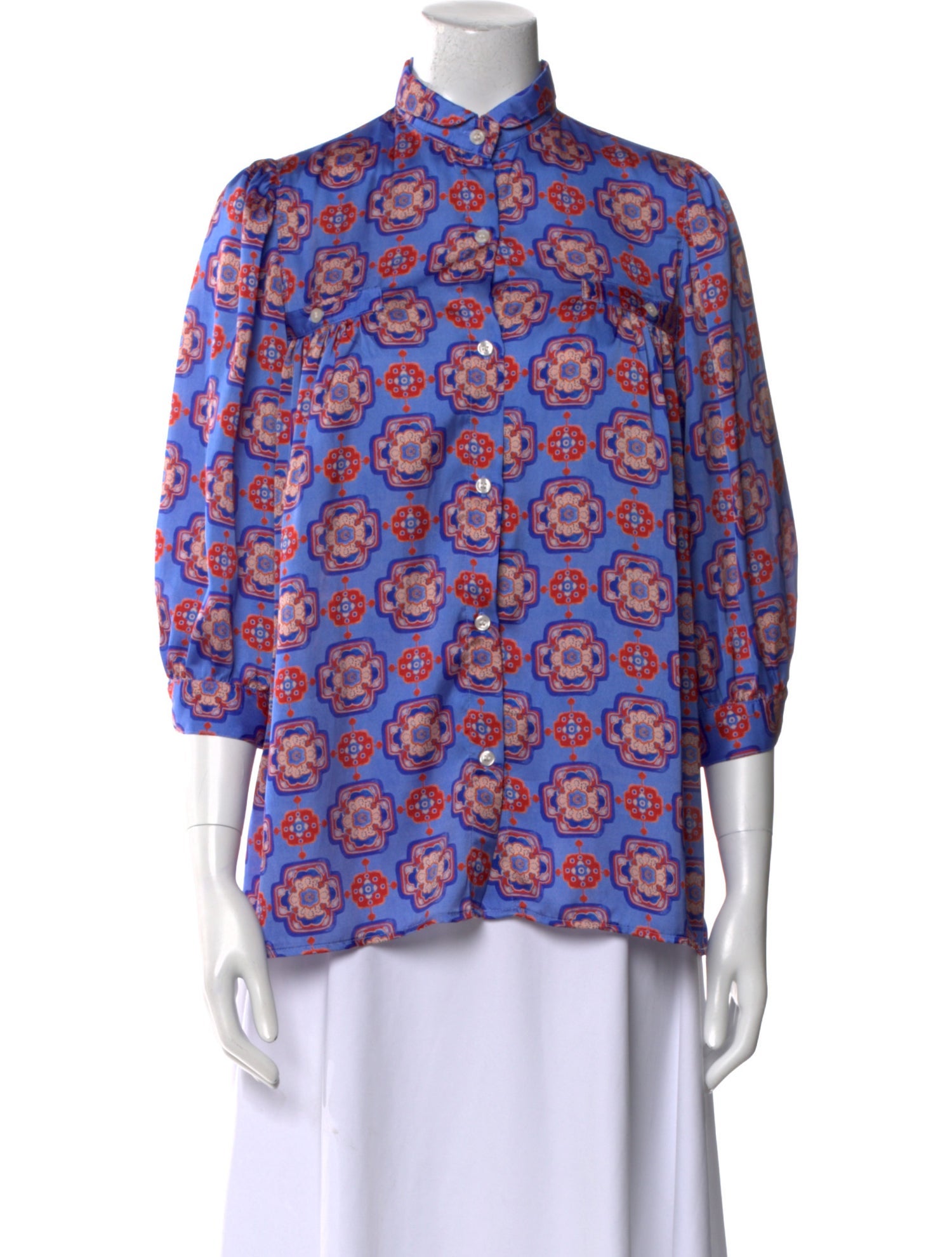Smythe Printed Mock Neck Blouse