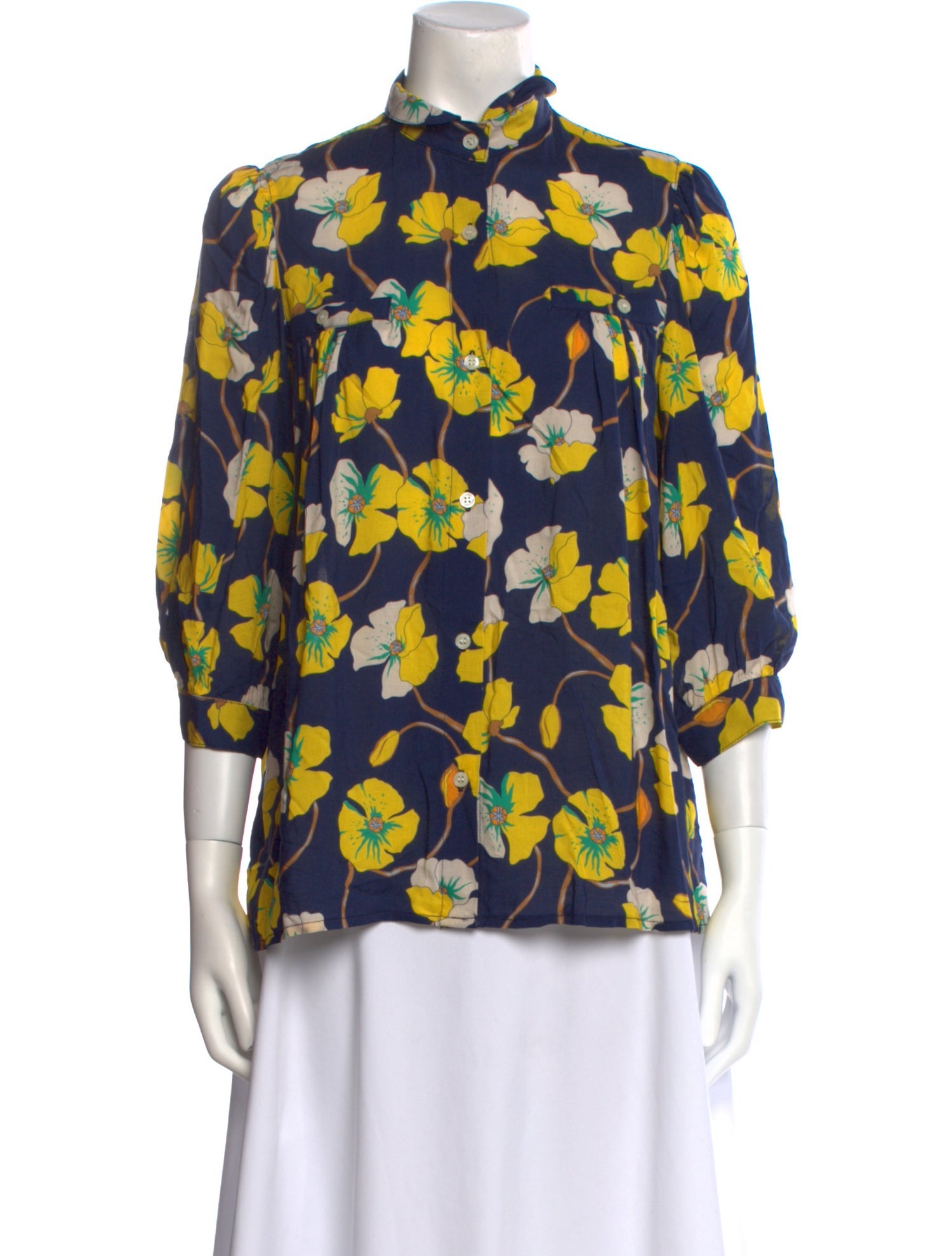 Smythe Floral Print Mock Neck Blouse