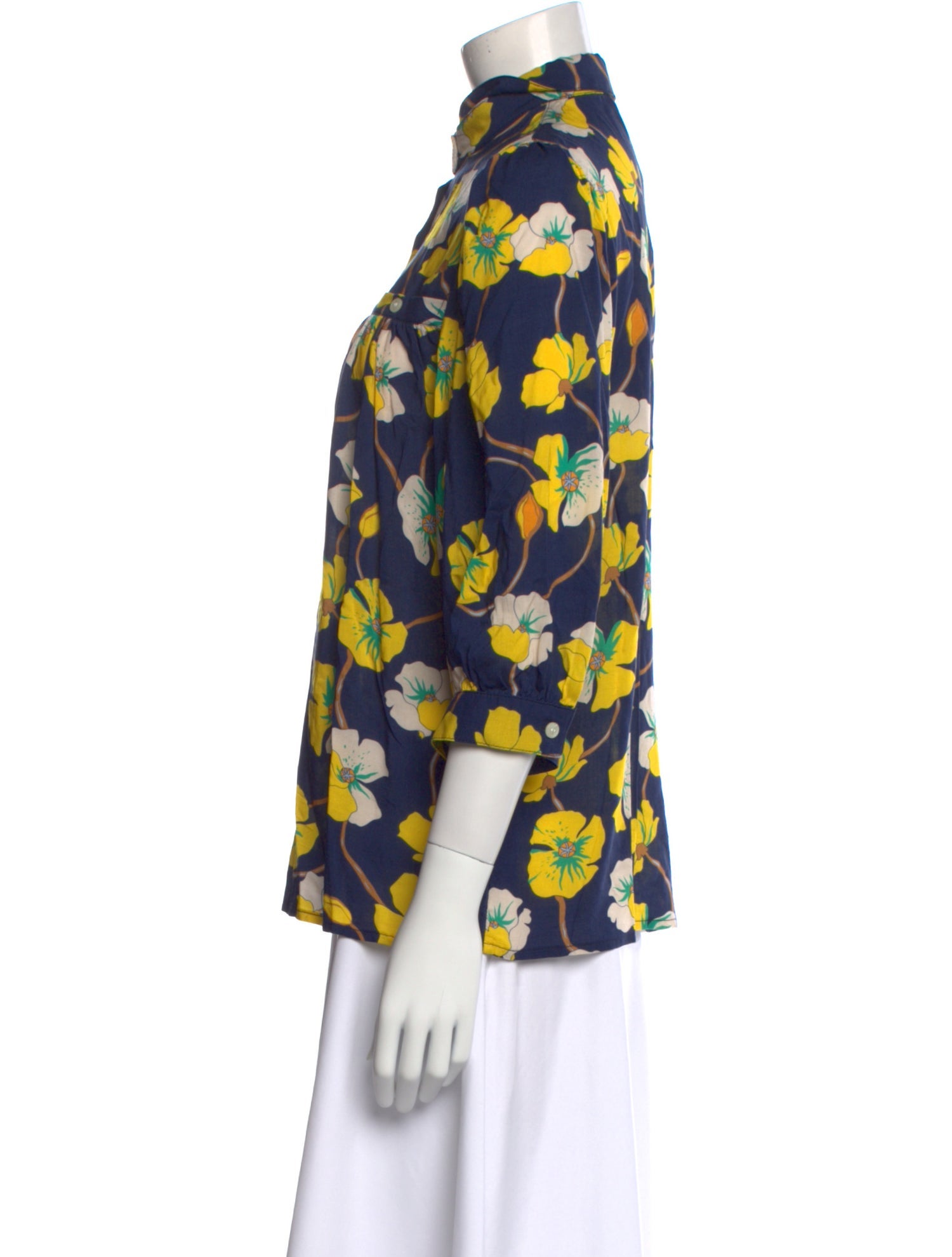 Smythe Floral Print Mock Neck Blouse