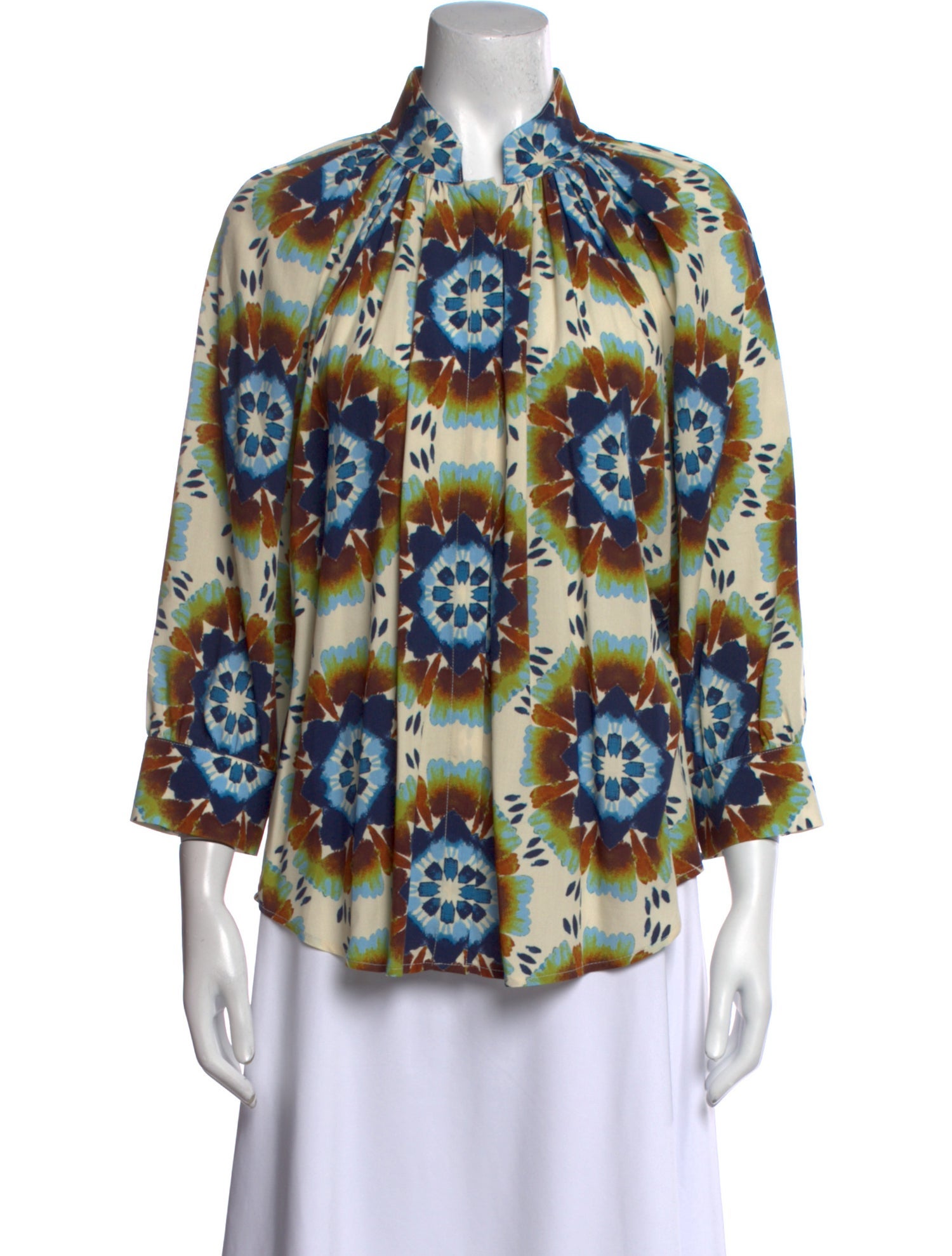 Smythe Printed Three-Quarter Sleeve Button-Up Top