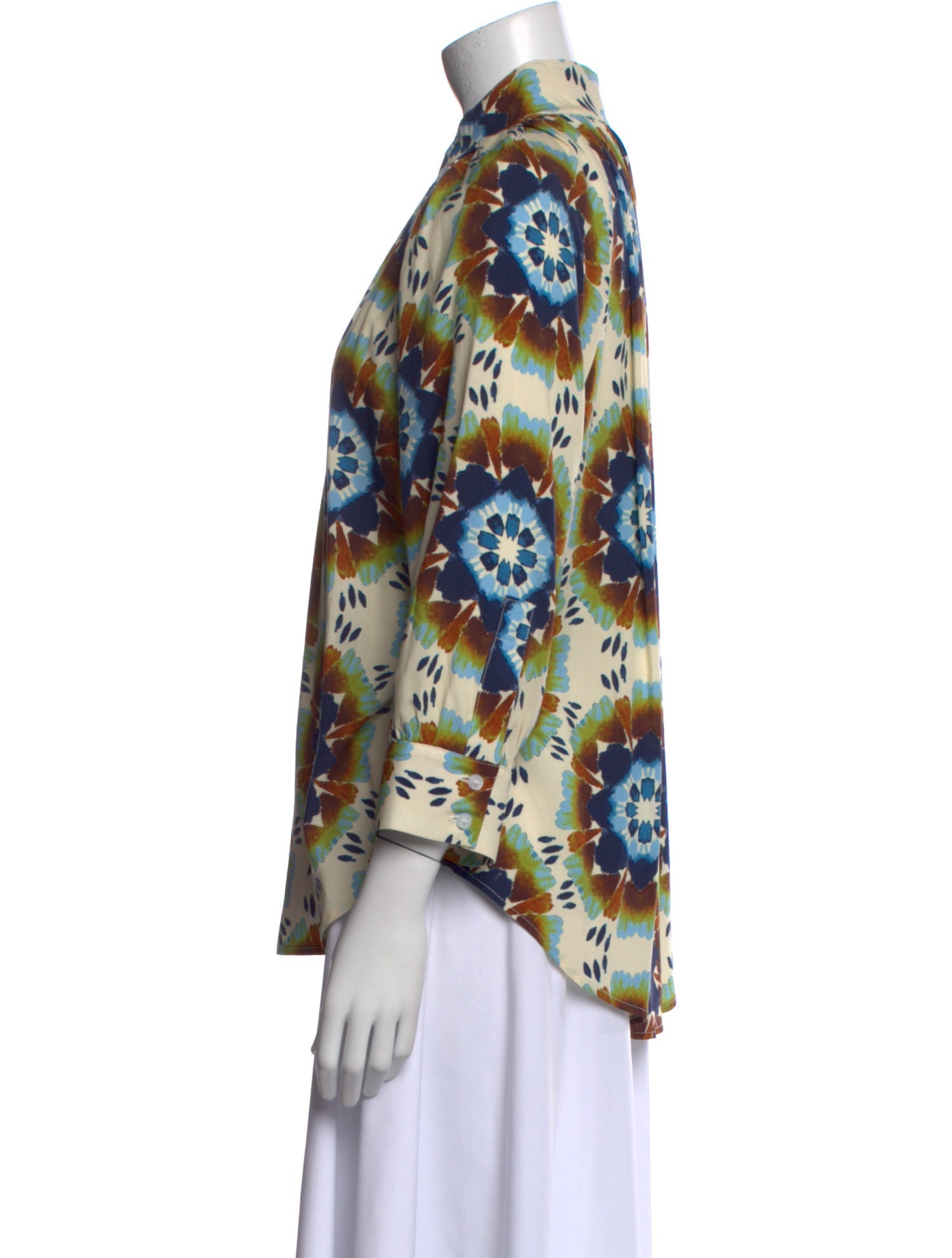 Smythe Printed Three-Quarter Sleeve Button-Up Top
