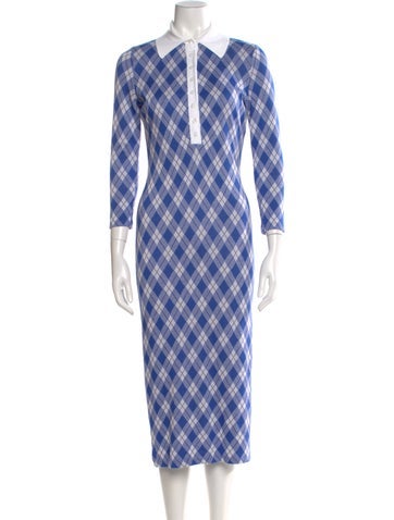 Pre-owned Smythe Plaid Print Midi Length Dress In Blue