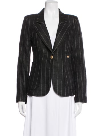 Pre-owned Smythe Linen Striped Blazer In Black