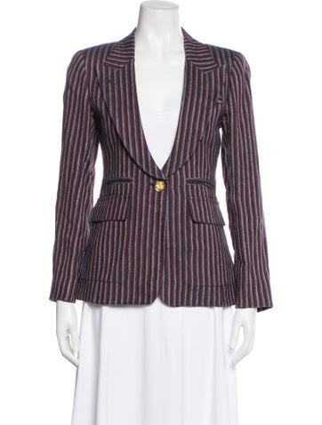 Pre-owned Smythe Linen Striped Blazer In Blue