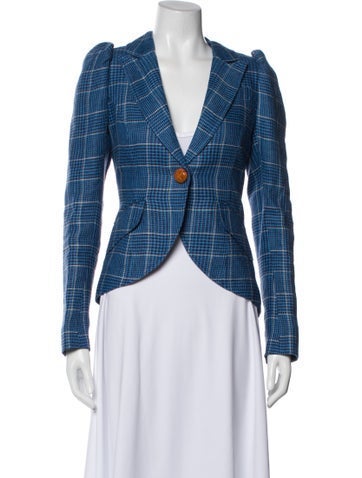 Pre-owned Smythe Linen Plaid Print Blazer W/ Tags In Multi