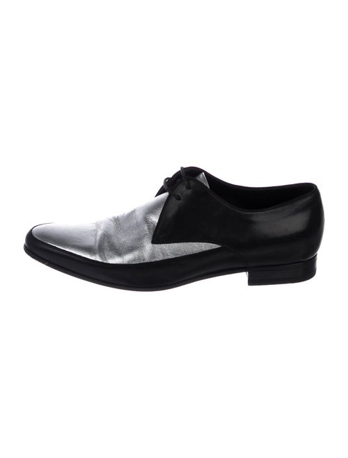 Saint Laurent Metallic Leather Derby Shoes silver
