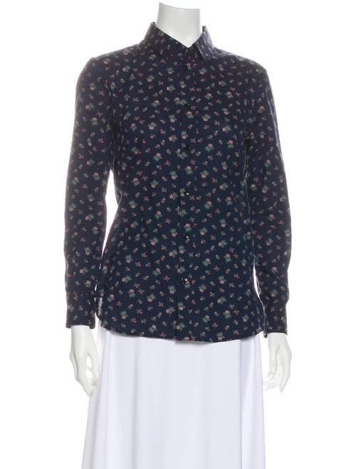 Saint Laurent 2014 Floral Print Button-Up Top Blue