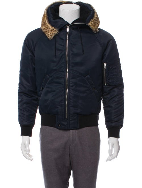 Saint Laurent Fur-Trimmed Hooded Jacket navy