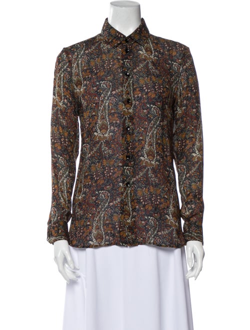 Saint Laurent Floral Print Long Sleeve Button-Up T
