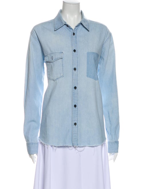Saint Laurent Long Sleeve Button-Up Top Blue