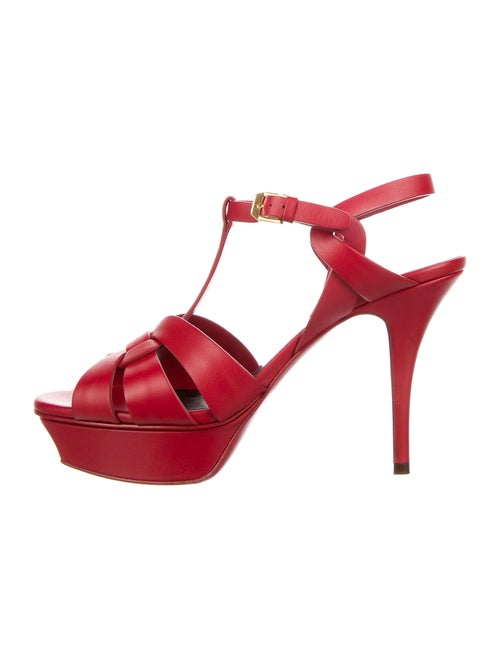 Saint Laurent Leather T-Strap Sandals Red