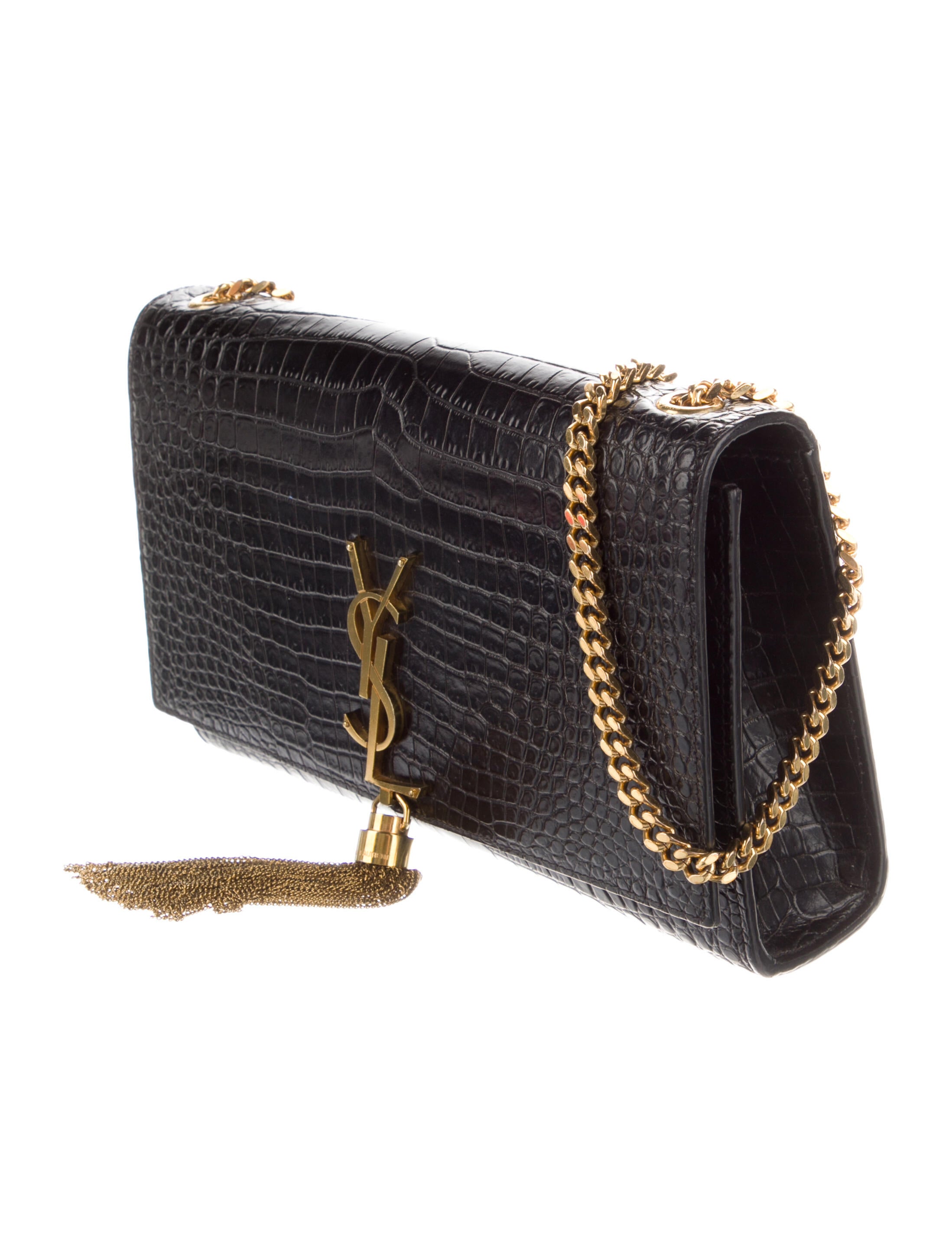 Saint Laurent Embossed Medium Kate Tassel Bag Black Crossbody Bags