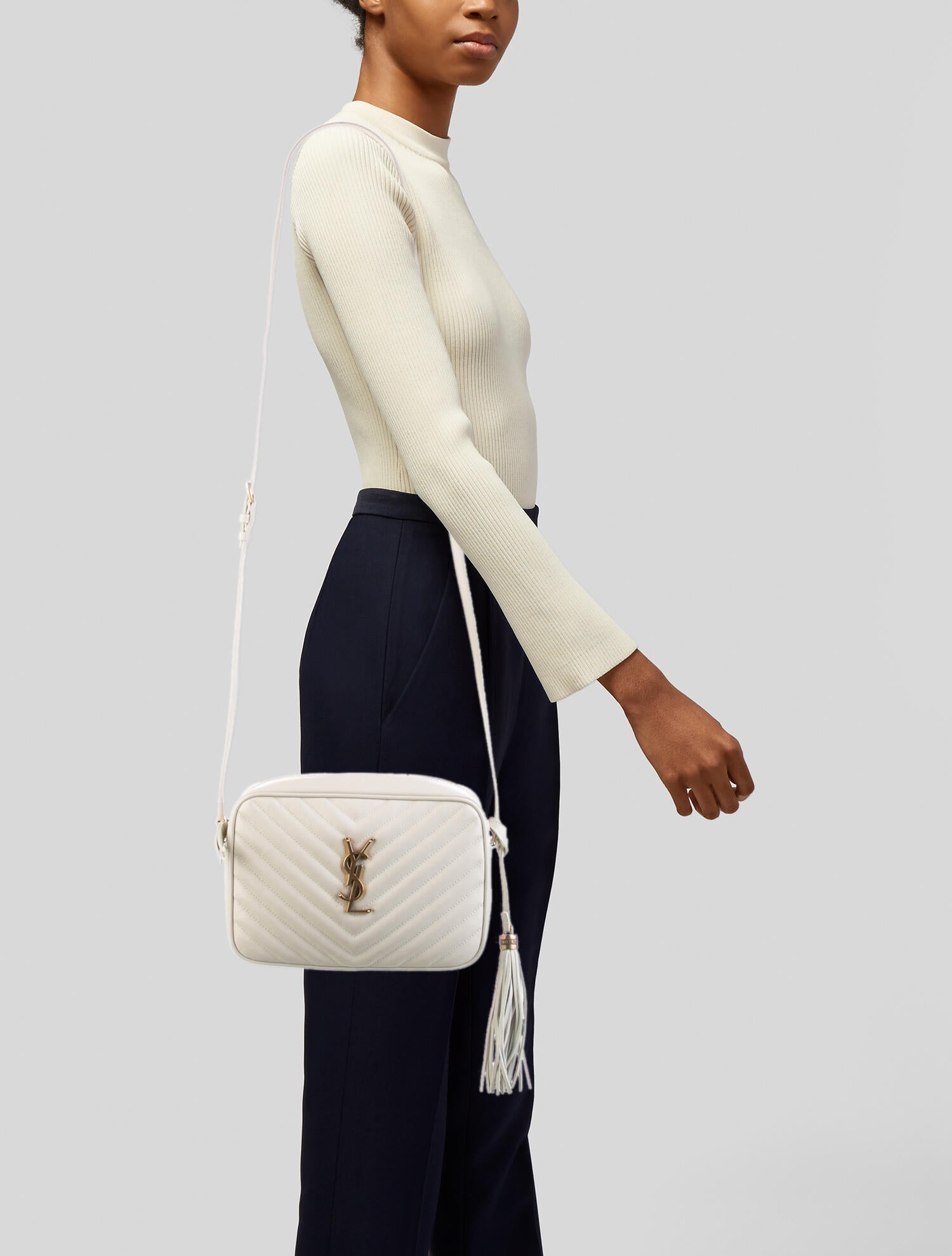 Saint Laurent Monogram Matelassé Lou Camera Bag White Crossbody Bags