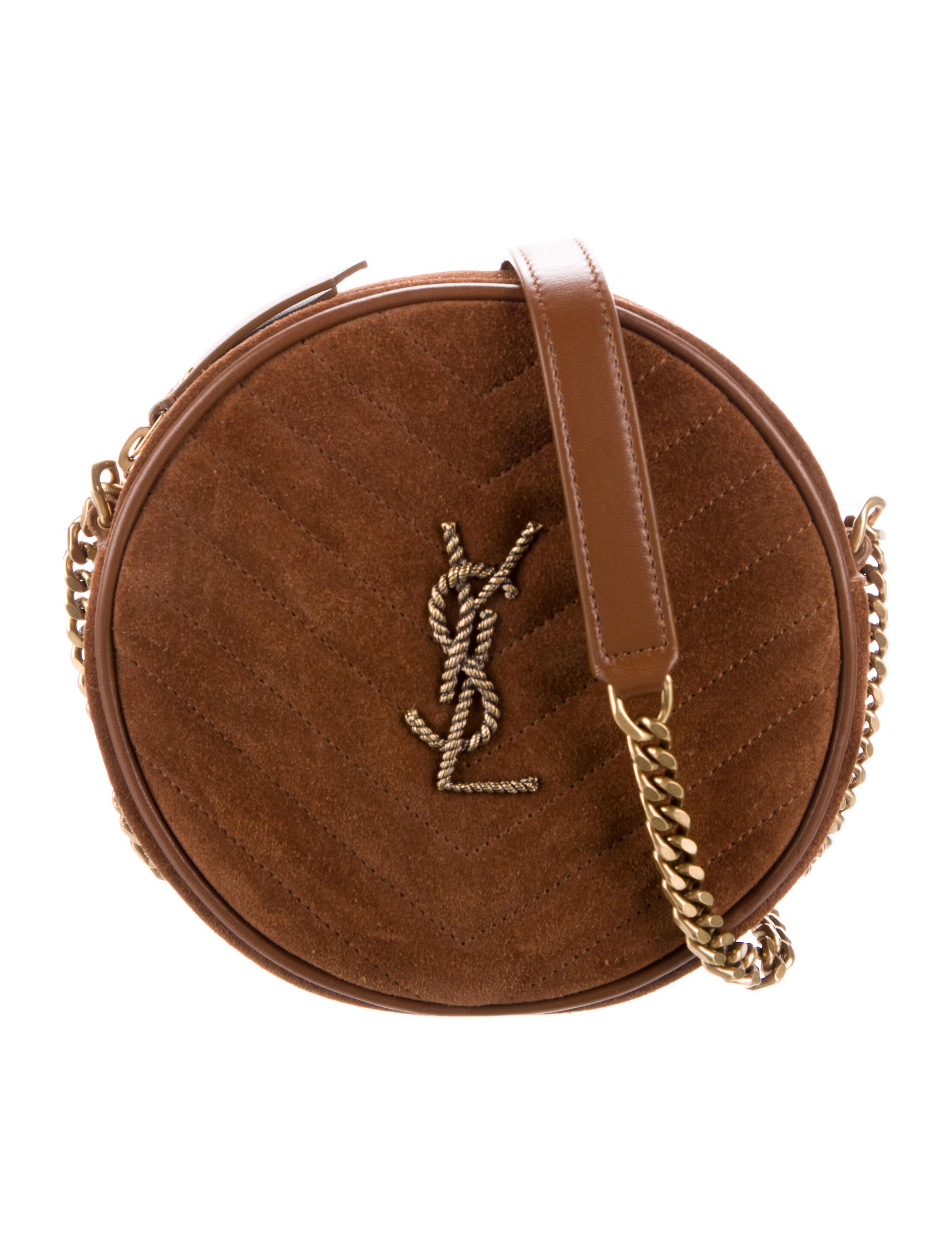 Saint Laurent Suede Fringe Drawstring Crossbody Brown Crossbody Bags