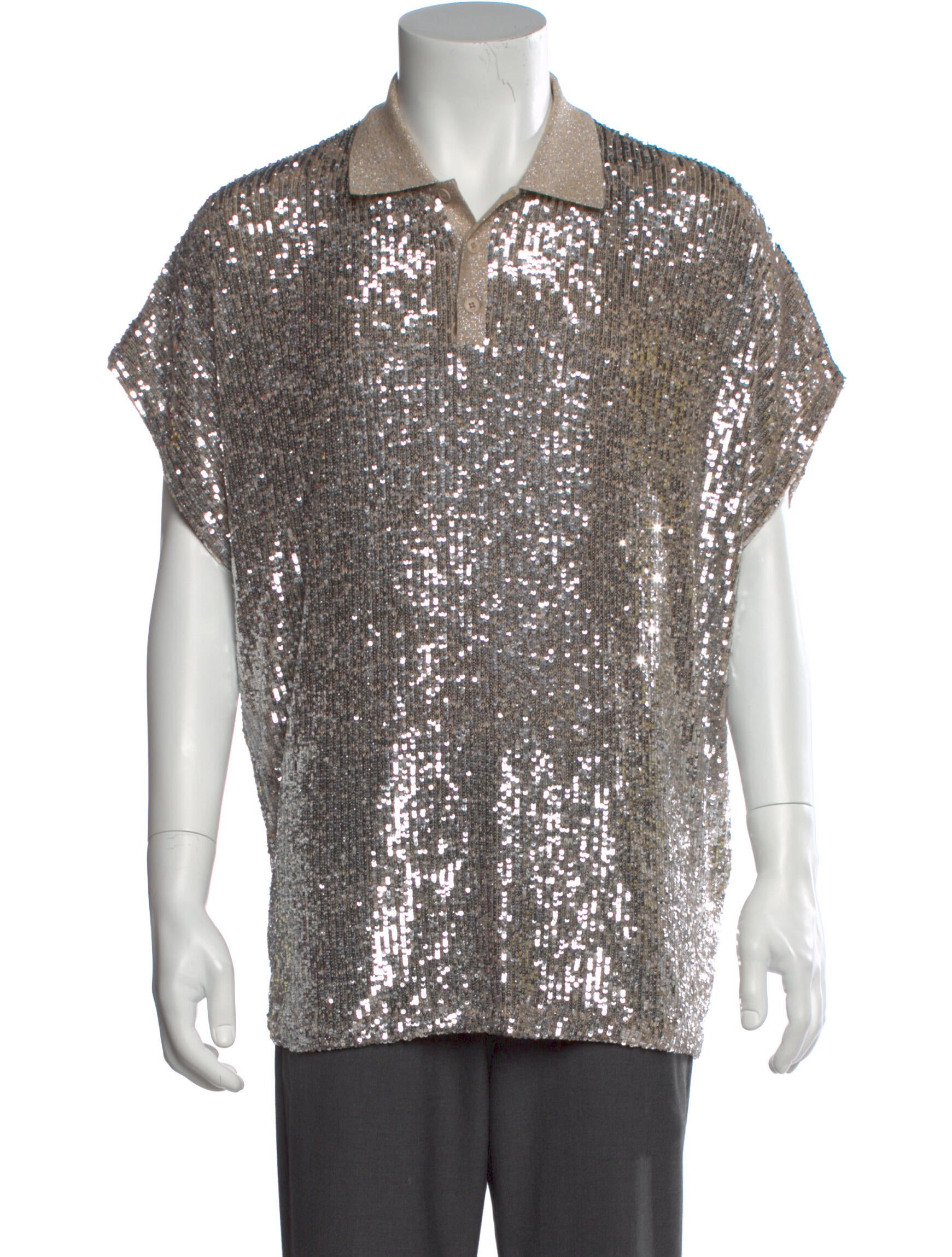 SAINT LAURENT】 Silver Sequin Boxy Polo（Saint Laurent Paris