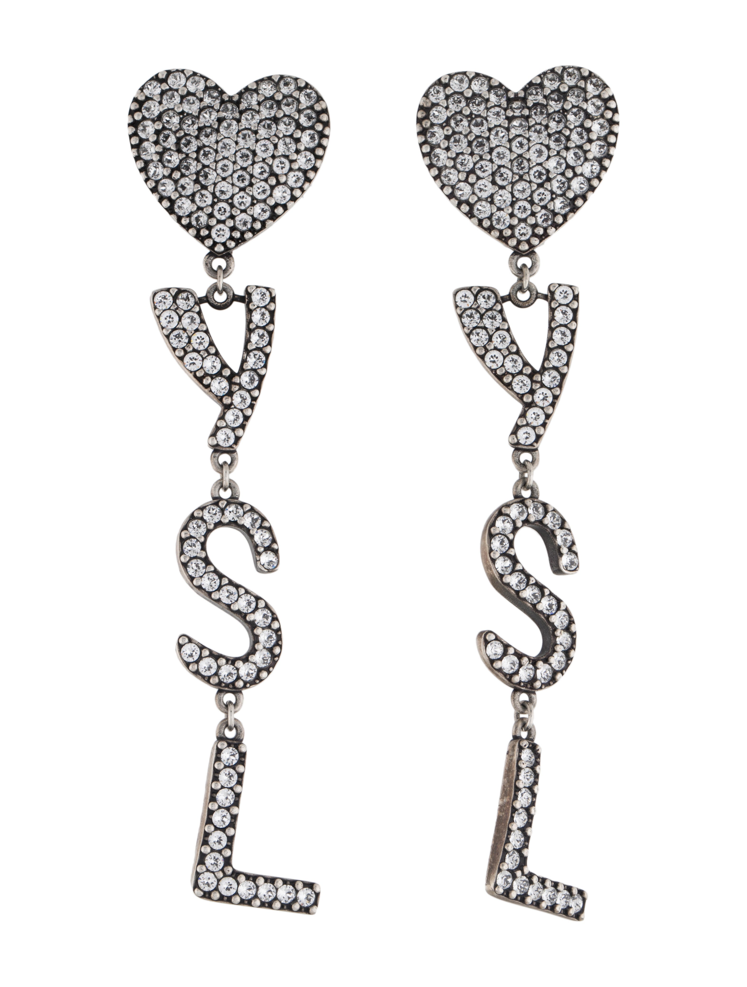 Saint Laurent Crystal Opyum YSL Heart Earrings Brass ClipOn
