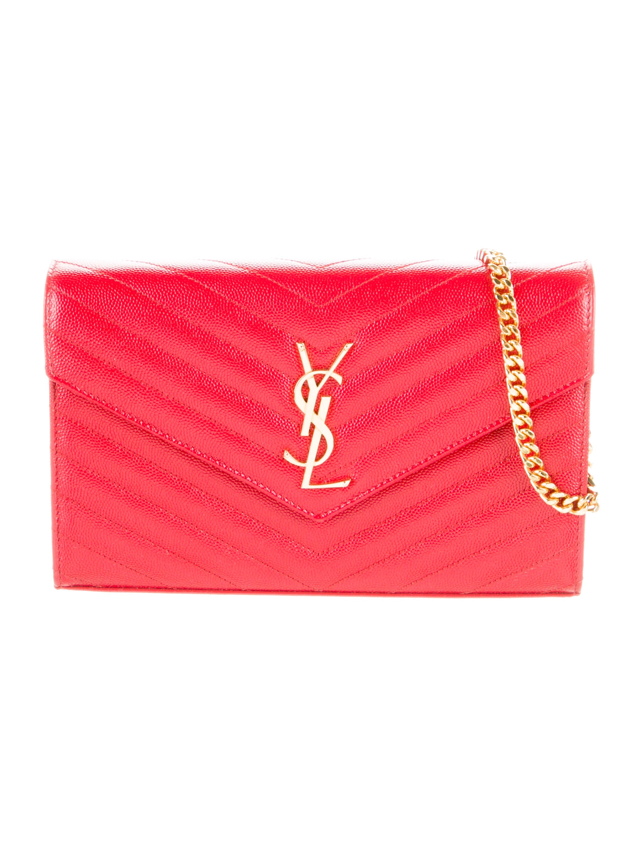 Saint Laurent Monogram Envelope Chain Wallet Red Crossbody Bags
