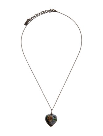 Saint Laurent Enamel Heart Pendant Necklace