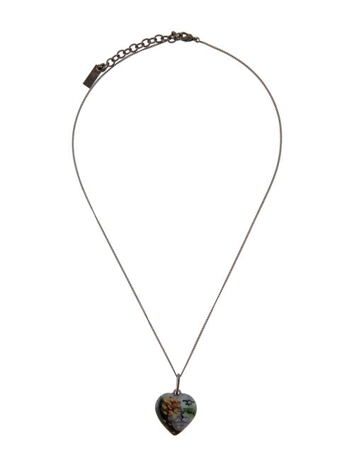 Saint Laurent Enamel Heart Pendant Necklace