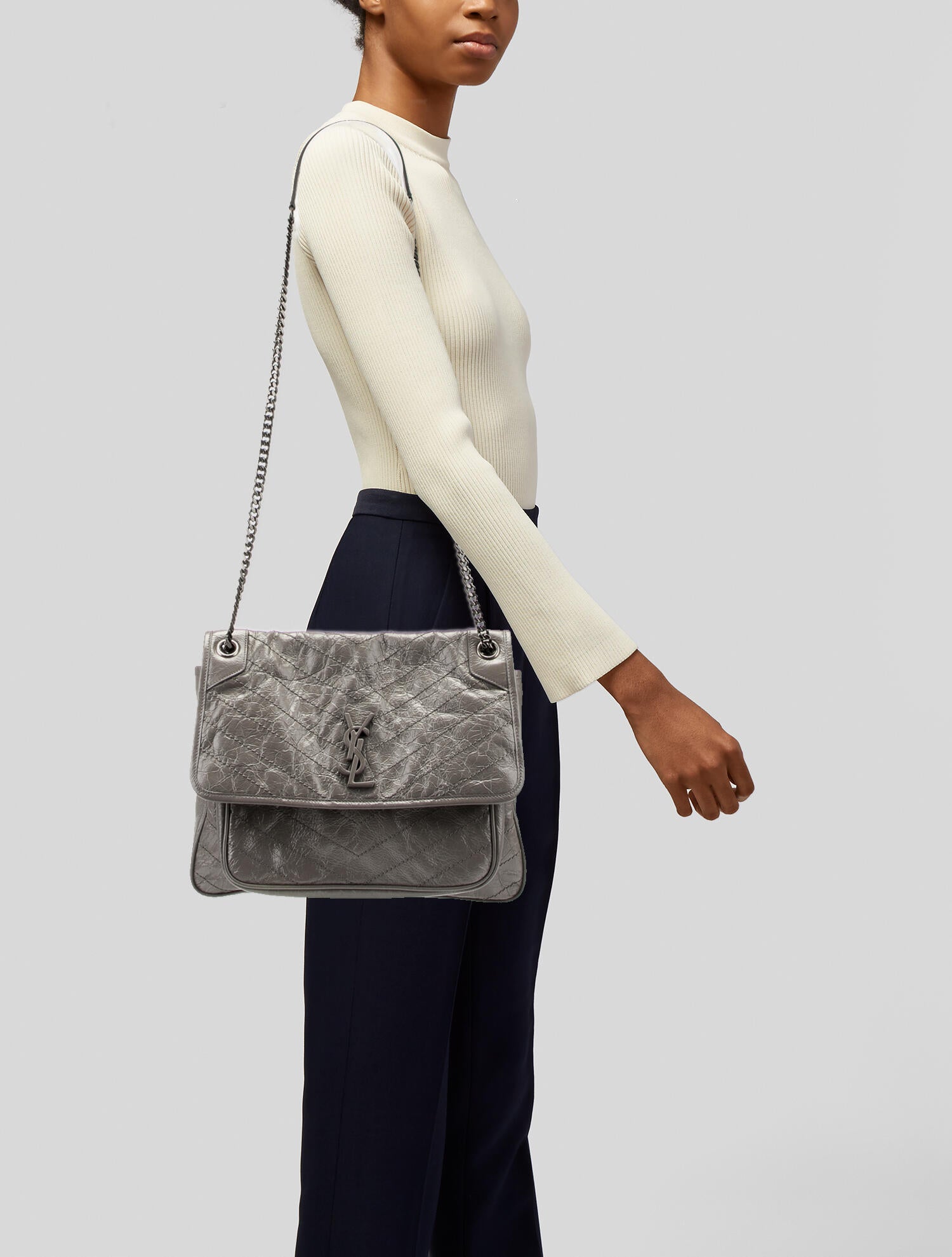 Saint Laurent Large Monogram Matelasse Niki Bag Grey Shoulder Bags