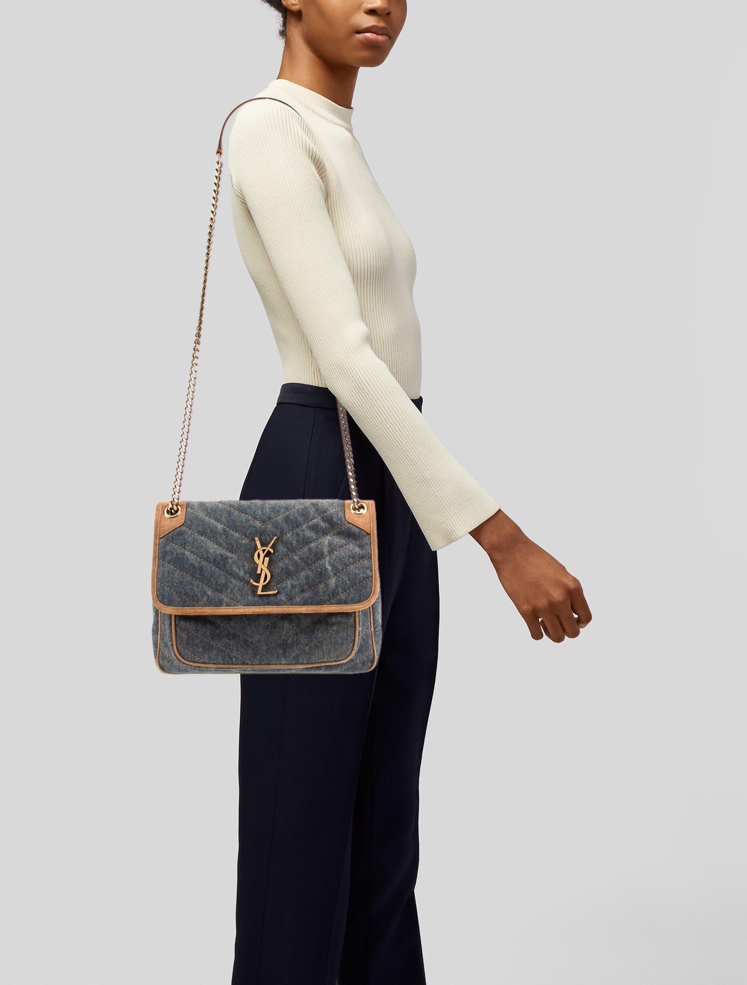 Saint Laurent Medium Monogram Matelasse Denim Niki Bag