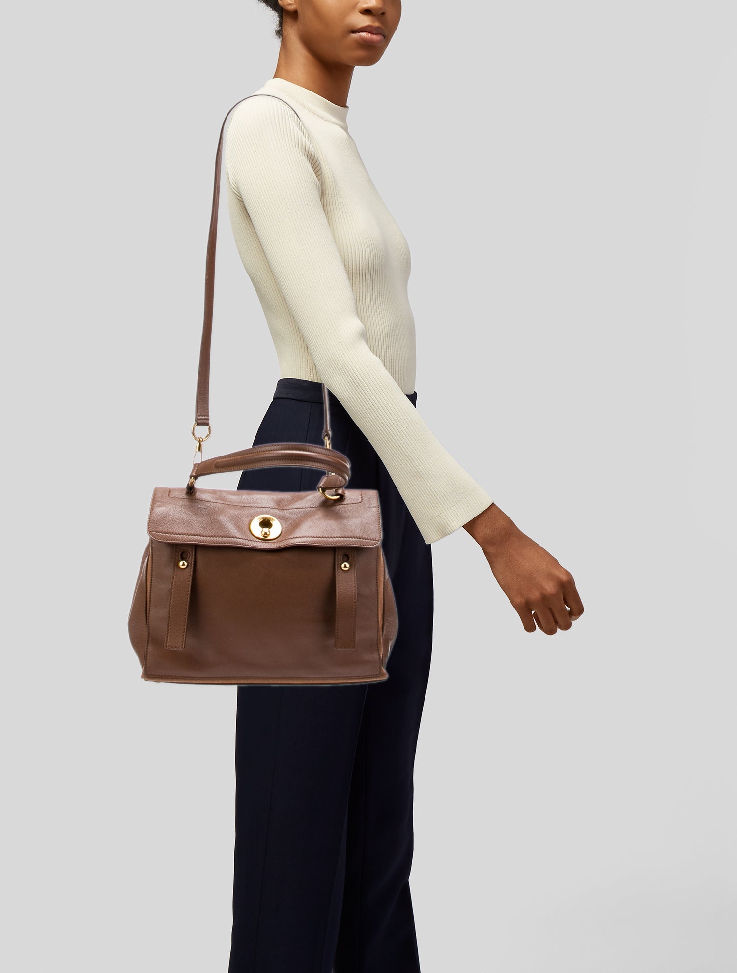 Yves Saint Laurent Leather Handle Bag Brown Handle Bags, Handbags SNT302021 The RealReal