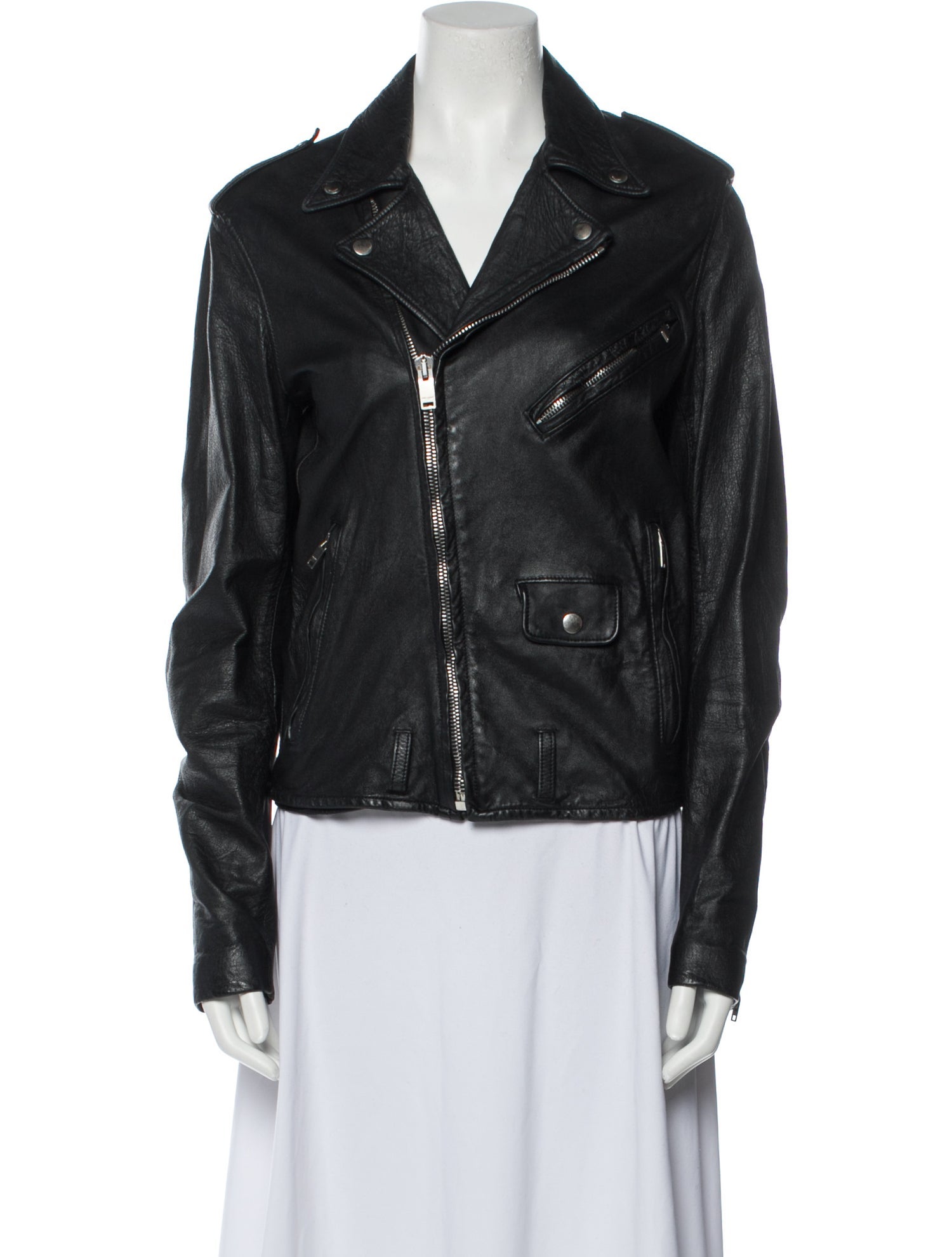 Saint Laurent Calf Leather Biker Jacket - Black Jackets