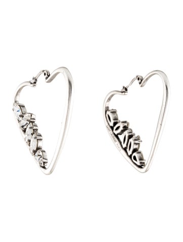 Saint Laurent Hoop Crystal Heart Earrings