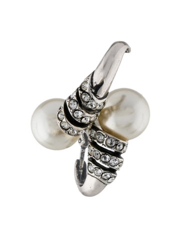 Saint Laurent Ear Cuff Faux Pearl & Crystal