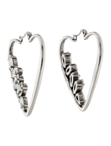 Saint Laurent Hoop Crystal Heart Earrings