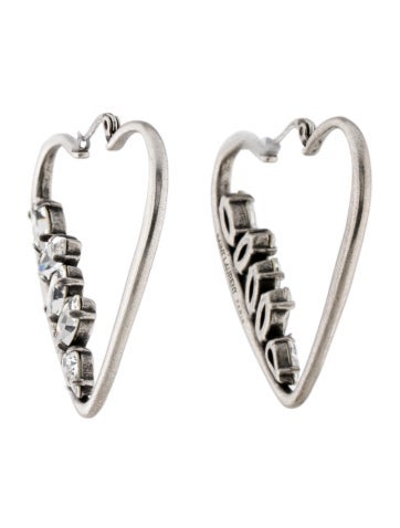 Saint Laurent Hoop Crystal Heart Earrings